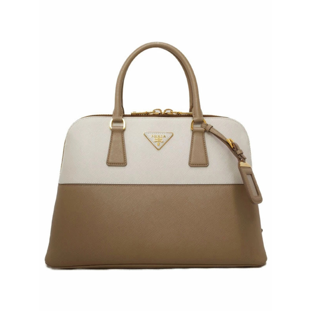 Prada Bicolor Saffiano Lux Promenade satchel Visone Talco Brown